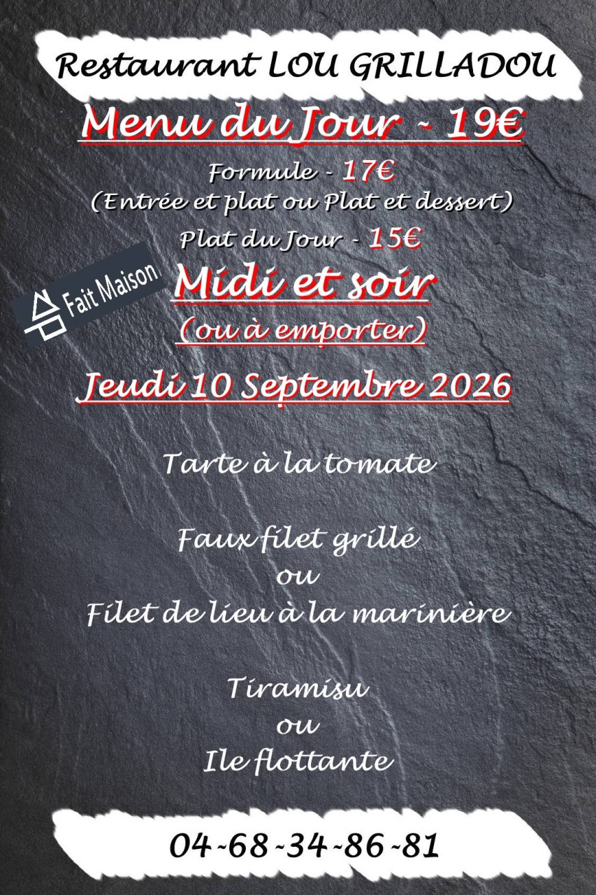 Menu du jour - Lou Grilladou - Restaurant Perpignan - restaurant a faire PERPIGNAN
