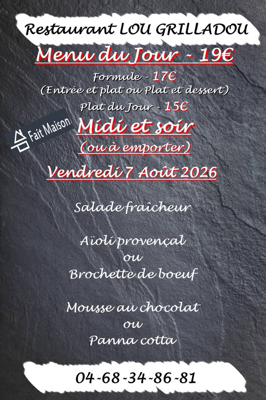 Menu du jour - Lou Grilladou - Restaurant Perpignan - top resto PERPIGNAN