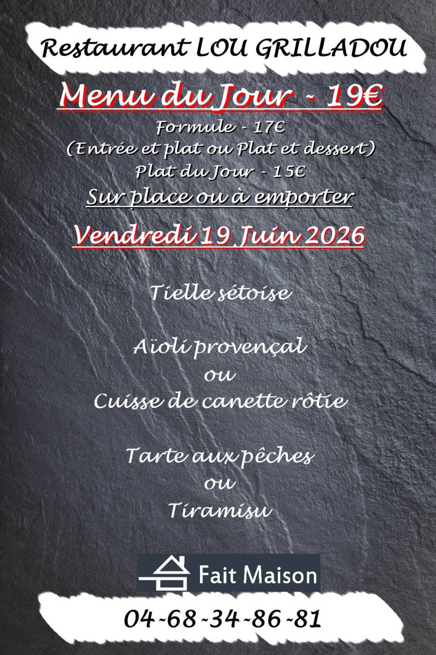 Menu du jour - Lou Grilladou - Restaurant Perpignan - Sortir Perpignan